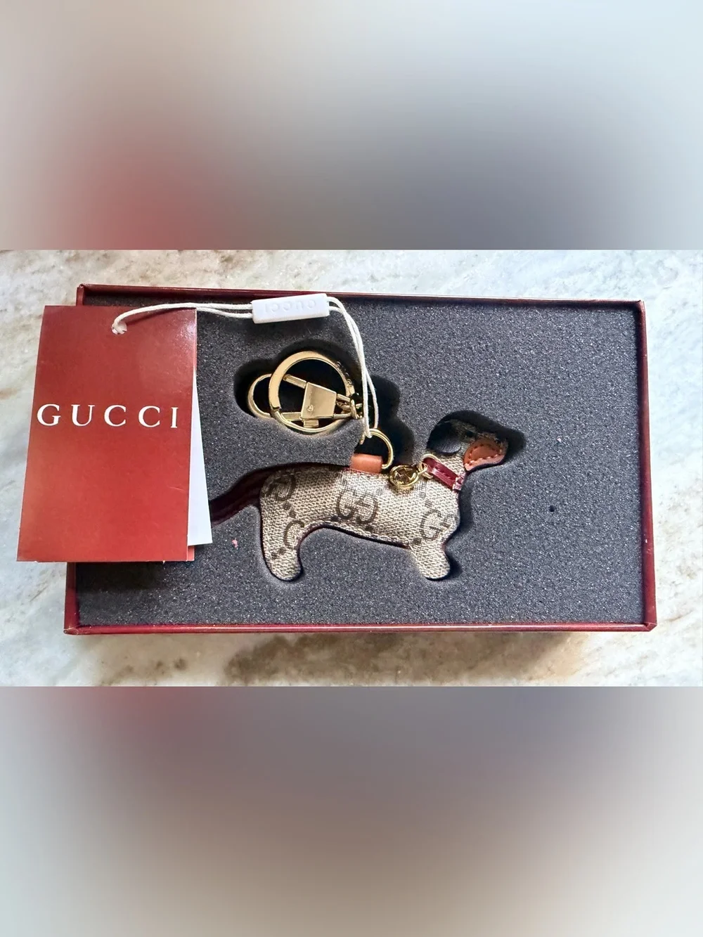 Fashion Gucci Dog Bag Charm/Key Chain with ahold Hardware NEW in Branded Box